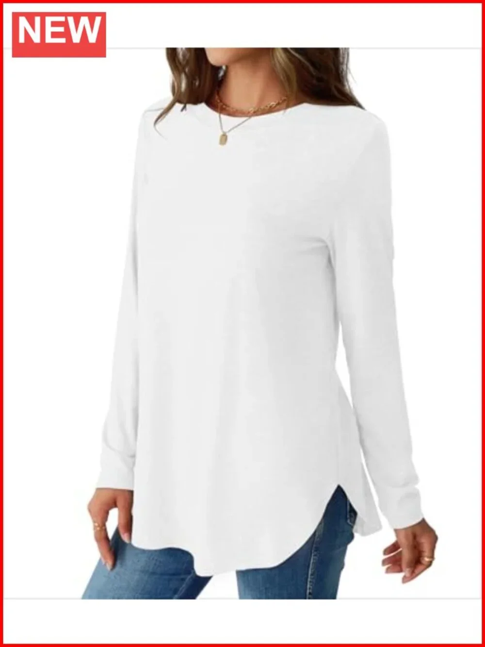 Women's Long Sleeve Tunic Top Loose Fit Crew Neck Casual Split Hem Lightweight